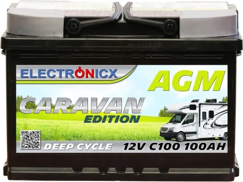 Batería AGM de ciclo profundo 12V 100Ah Electronicx Caravan Edition, para caravanas y autocaravanas.