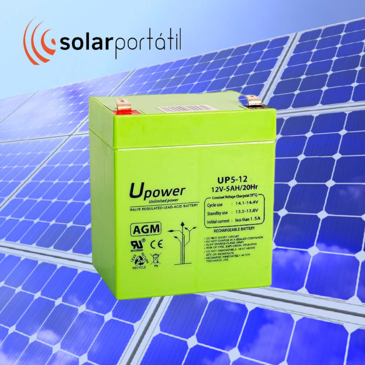 Batteria solare AGM Upower 12V 5Ah