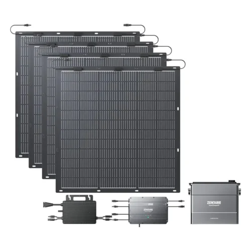 Kit solar para balcones formado por placas solares, microinversor y estación de energía