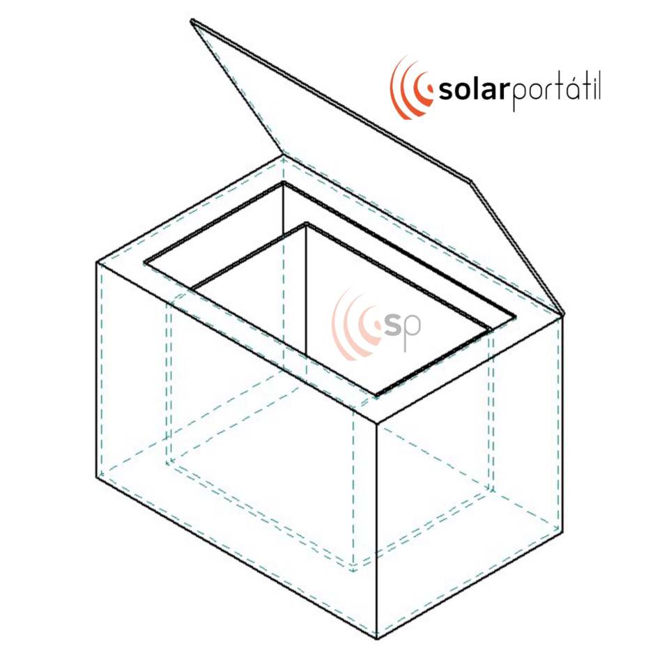 3D diagram to make a homemade solar oven. Solarportátil.com