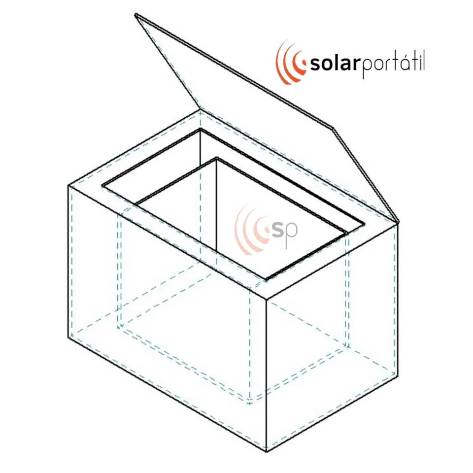 Esquema en 3D para fabricar un horno solar casero. Solarportátil.com